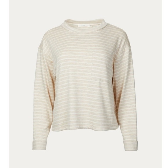 Lush Long Sleeve Stripe Pocket Tee Oatmeal & White Small - Picture 2 of 2